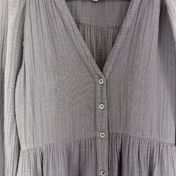 Xirena Women M Gia Dress Gauze Midi Boho Full Button V Neck Long Sleeve Gray - Picture 2 of 12